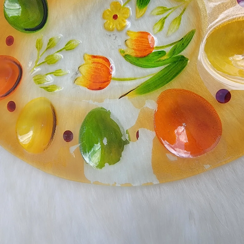 multi colored vintage style glass egg platter